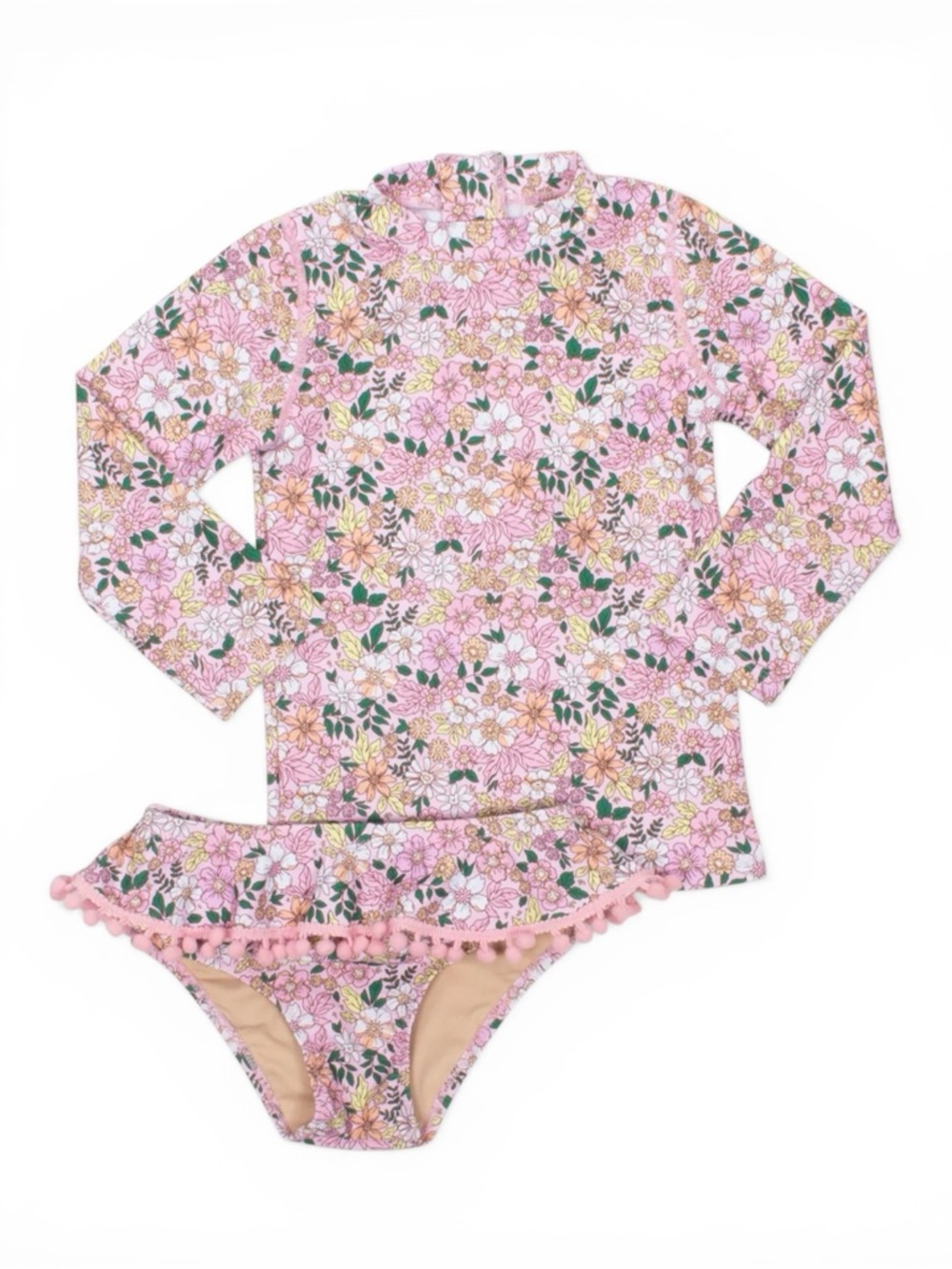 Shade Critters Rashguard Swim Set Size 6 Pink Floral Pom Trim UPF 50+